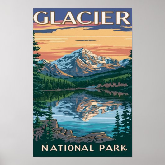 Glacier Nationaal Park Montana Waterverf Schilderi Poster (Voorkant)