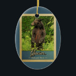 Glacier National Park Beer Vintage Travel Keramisch Ornament<br><div class="desc">Vintage-ornament Glacier National Park afbeelding met een zwart beer dat op zijn achterpoten staat en in het groene bos kijkt.</div>
