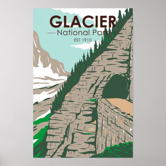Glacier National Park Going to the Sun Road Retro Poster (Voorkant)