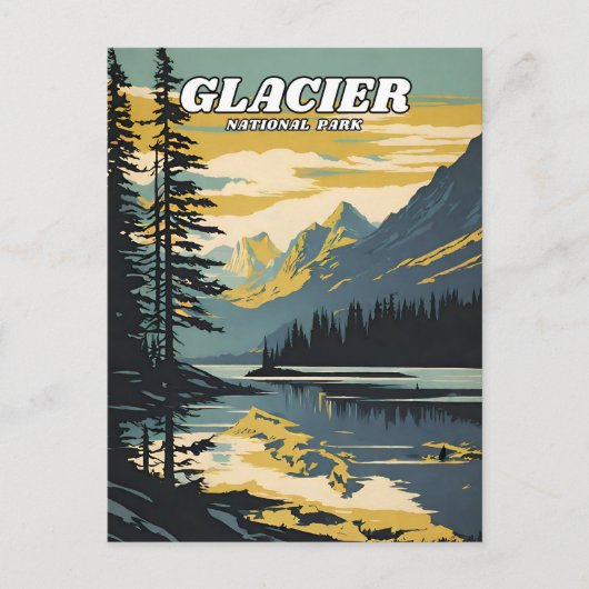 Glacier National Park illustratie retro Briefkaart (Voorkant)