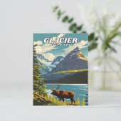 Glacier National Park illustratie retro Decoratief Briefkaart (Staand voorkant)