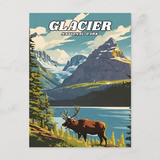 Glacier National Park illustratie retro Decoratief Briefkaart (Voorkant)