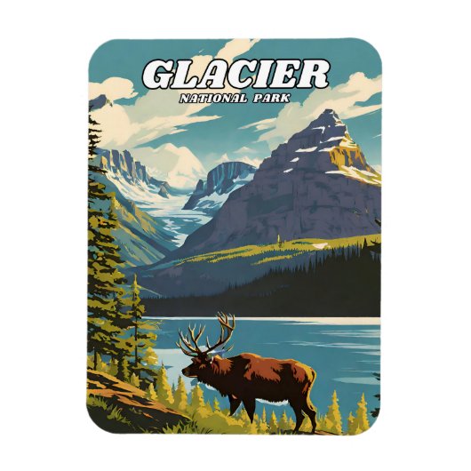 Glacier National Park illustratie retro Decoratief Magneet (Verticaal)