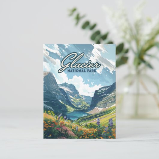 Glacier National Park Montana Lake Retro Briefkaart (Staand voorkant)