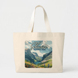Glacier National Park Montana Lake Retro Grote Tote Bag
