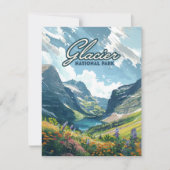 Glacier National Park Montana Lake Retro Kaart (Voorkant)
