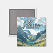 Glacier National Park Montana Lake Retro Magneet (Voorkant / Achterkant)
