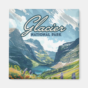 Glacier National Park Montana Lake Retro Magneet