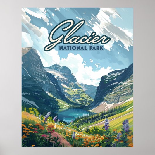 Glacier National Park Montana Lake Retro Poster (Voorkant)