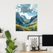 Glacier National Park Montana Lake Retro Poster (Thuiskantoor)