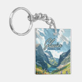 Glacier National Park Montana Lake Retro Sleutelhanger (Voorkant Links)