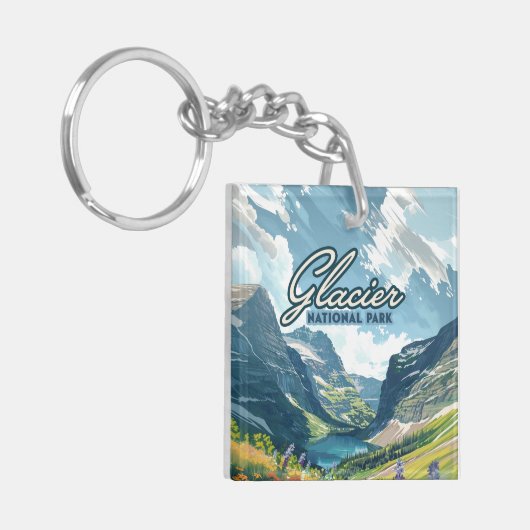 Glacier National Park Montana Lake Retro Sleutelhanger (Voorkant Links)