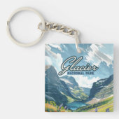 Glacier National Park Montana Lake Retro Sleutelhanger (Voorkant)