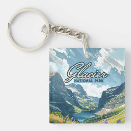 Glacier National Park Montana Lake Retro Sleutelhanger