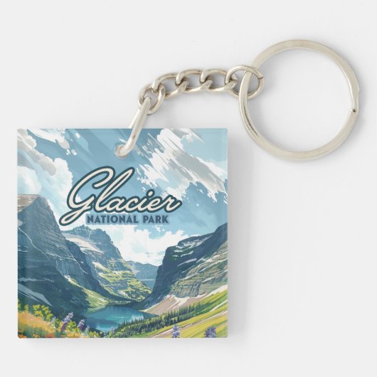 Glacier National Park Montana Lake Retro Sleutelhanger (Achterkant)