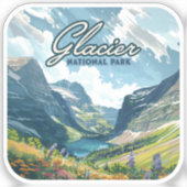 Glacier National Park Montana Lake Retro Sticker (Voorkant)