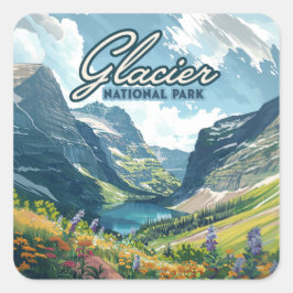 Glacier National Park Montana Lake Retro Vierkante Sticker