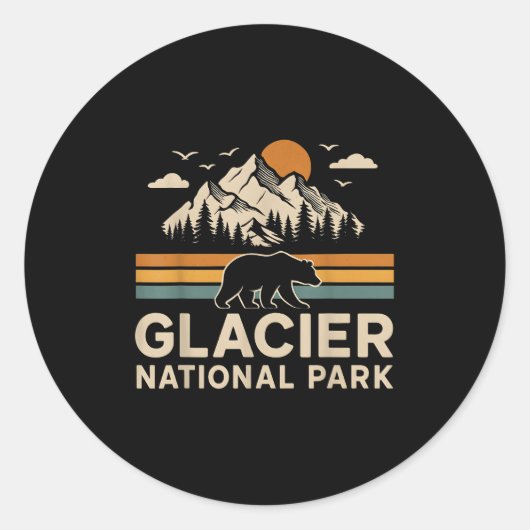 Glacier National Park Montana Outdoor Hiking Retro Ronde Sticker (Voorkant)