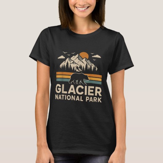 Glacier National Park Montana Outdoor Hiking Retro T-shirt (Voorkant)