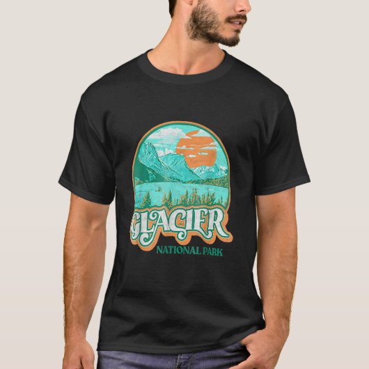 Glacier National Park Montana Retro 80's Chill Gra T-shirt (Voorkant)