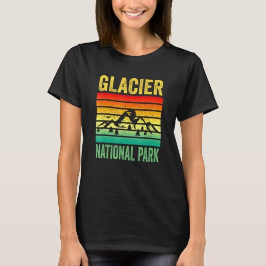 Glacier National Park Montana Retro Sunset Souveni T-shirt (Voorkant)