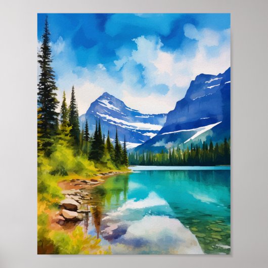Glacier National Park Montana Waterverf Poster (Voorkant)