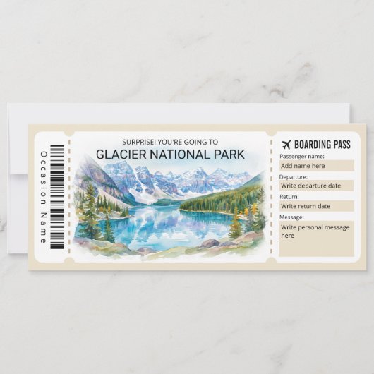 Glacier National Park Reis Instapass Ticket Kaart (Voorkant)