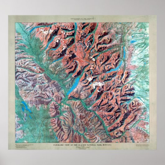 Glacier National Park Relief Map Poster (Voorkant)
