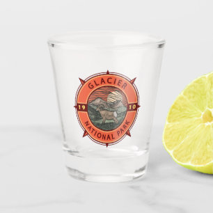 Glacier National Park Retro Bighorn Sheep Compass Shot Glas