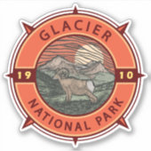 Glacier National Park Retro Bighorn Sheep Compass Sticker (Voorkant)