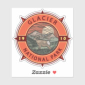 Glacier National Park Retro Bighorn Sheep Compass Sticker (Vel)