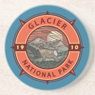 Glacier National Park Retro Bighorn Sheep Compass Zandsteen Onderzetter