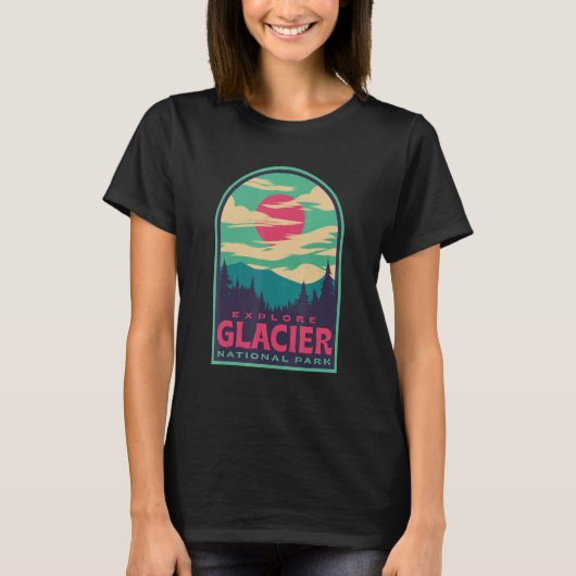 Glacier National Park Retro Sunset T-shirt (Voorkant)