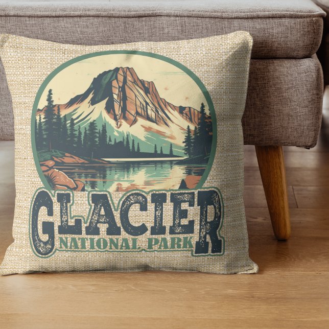 Glacier National Park Retro vignet Kussen (Creator heeft geüpload)