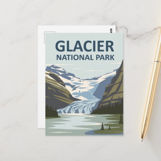 Glacier National Park Travel Art Briefkaart (Voorkant / Achterkant in situ)