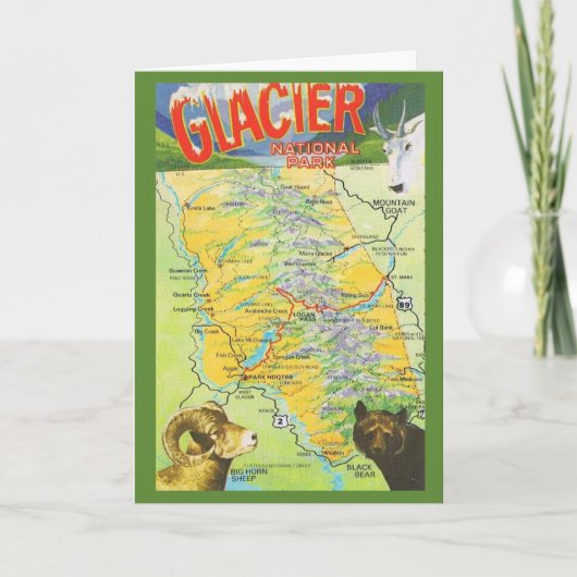 Glacier National Park Vintage Kaart (Voorkant)
