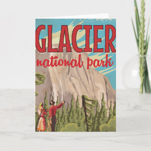 Glacier National Park vintage-poster. Feestdagen Kaart
