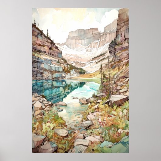 Glacier National Park Waterverf Poster (Voorkant)