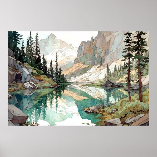 Glacier National Park Waterverf Poster (Voorkant)