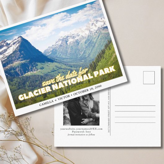 Glacier National Park Wedding Sla de datum op Briefkaart