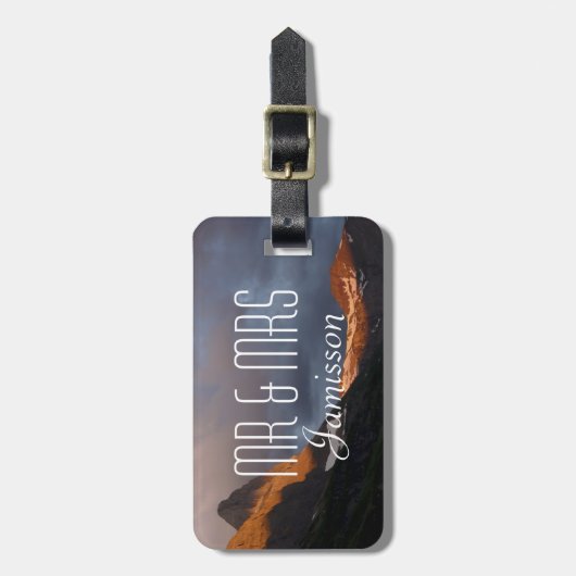 Glacier NP Sunrise Personalised Mr. and Mrs. Custo Bagagelabel (Voorkant verticaal)