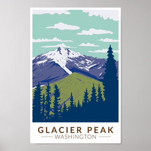 Glacier Peak Washington Travel Art Vintage Poster (Voorkant)