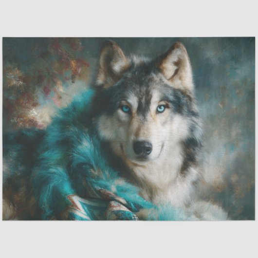 Glacier Teal Wolf Portrait Tissuepapier (Voorkant)