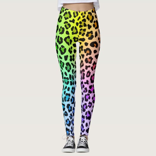 Glad Regenboog Vet en Mooi Luipaard Dier Leggings (Voorkant)