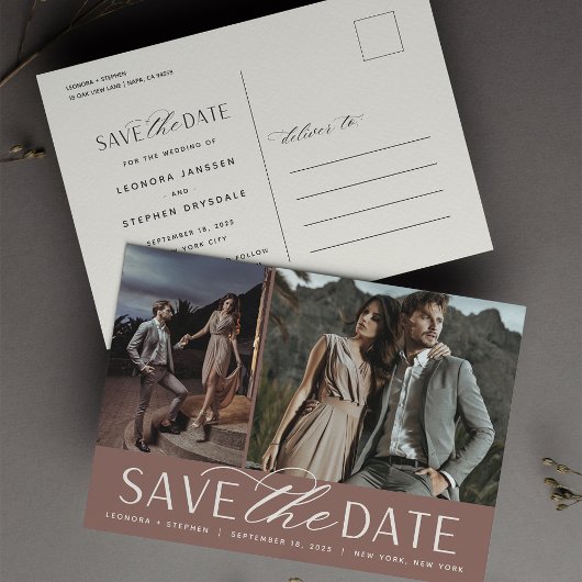 Glad Schrift | Twee Foto's Trouw Save the Date Aankondigingskaart