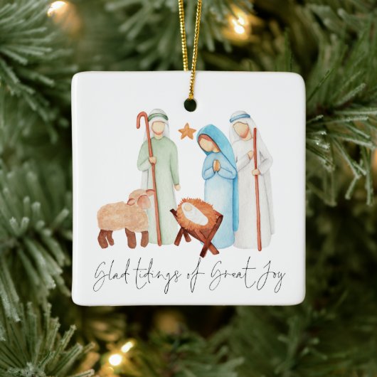 Glad Tidings of Great Joy Natitivity Scene Keramisch Ornament (Boom)