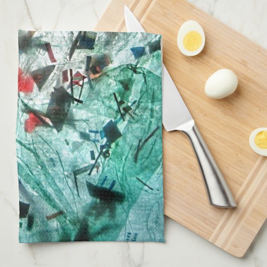 Gladde blauwe abstracte keukenhanddoeken, Abstract Theedoek (Quarter Fold)