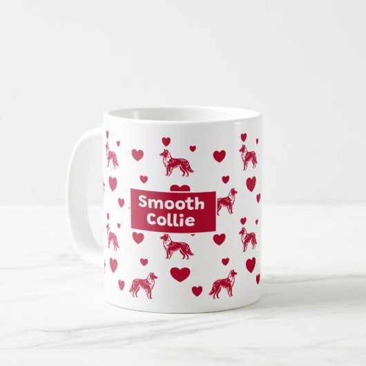 Gladde Collie Mok met rode harten (Voorkant links)
