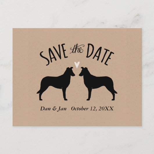 Gladde Collie Silhouetten Bruiloft Save the Date Aankondigingskaart (Voorkant)