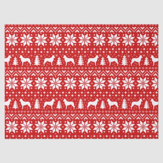 Gladde Collie Silhouetten Kerstpatroon Rood Tissuepapier (Voorkant)